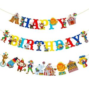 Circus Happy Birthday Banner Carnival Party Banners Circus Birthday Party Decorations 3Pcs Circus Theme Hanging Cutouts Banner for Carnival Baby Shower Supplies