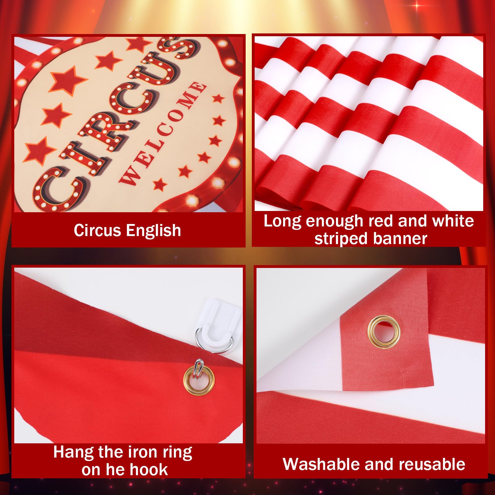 Preboun 3 Pcs Circus Tent Decorations Circus Carnival Party Decorations Classroom Party Banner Supply Red and White Striped Pennant Banner for Circus Theme Graduation Celebration Party Carnival