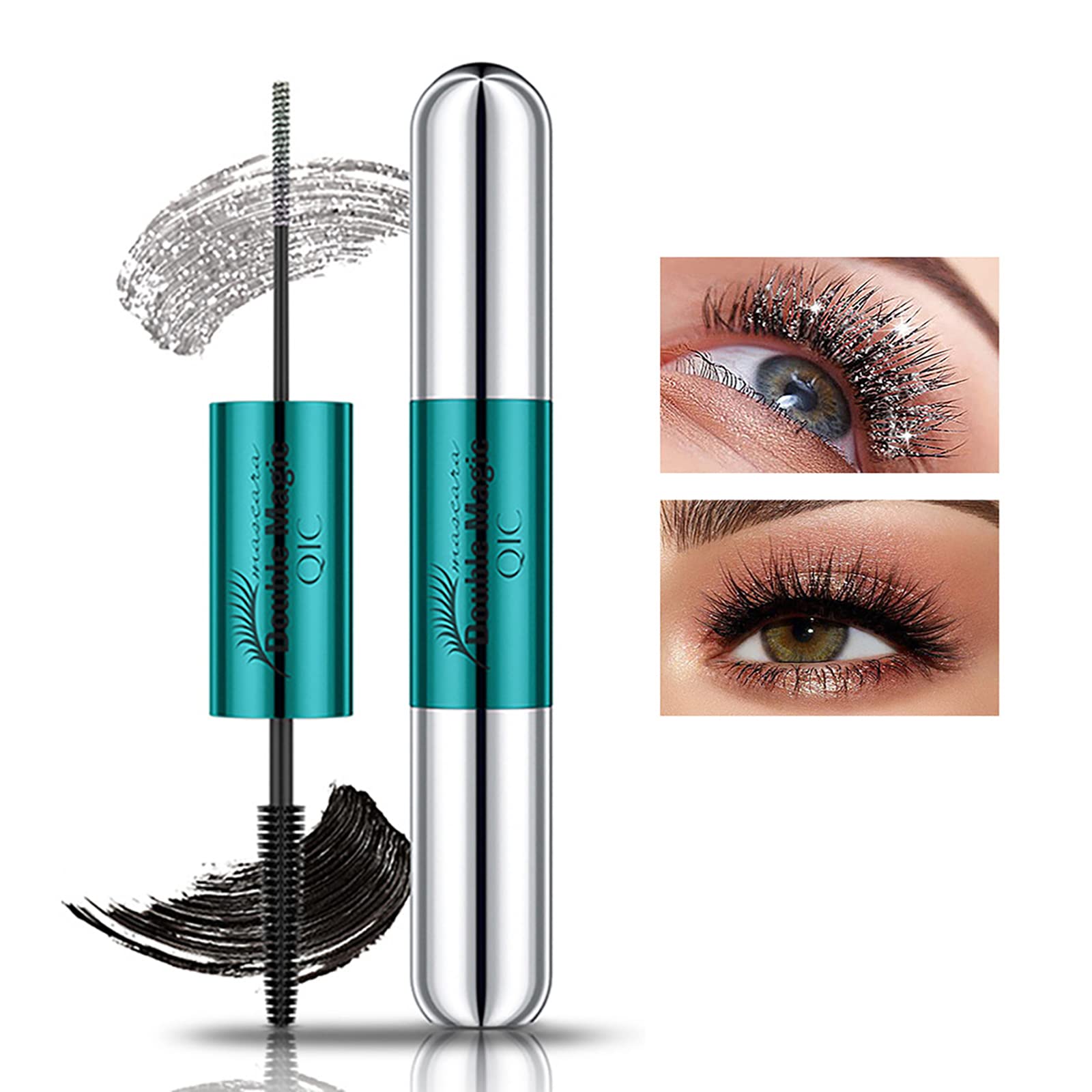 Easilydays Glitter Diamond Mascara for Eyelashes, Double-Ends Diamond & Black Waterproof Mascara, Extensions for Natural Lengthening, Voluminous, Quick Dry Sparkling Eye Makeup for Cosplay, Party Wedding