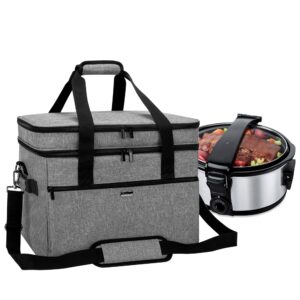 yarwo 2024 new slow cooker bag compatible with crock-pot and hamilton beach 6-8 quart oval slow cooker, double layers slow cooker travel carrier for kitchen appliance and accessories, gray (bag only)