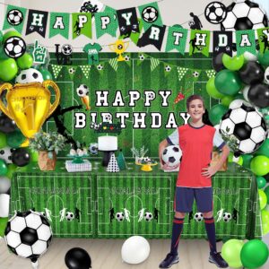 Soccer Birthday Party Decorations 87Pcs Soccer Birthday Party Supplies Including Tablecloth Backdrop Banner Cake Topper Latex Balloons Foil Balloons Decorations Kit