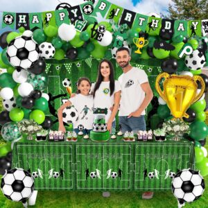 Soccer Birthday Party Decorations 87Pcs Soccer Birthday Party Supplies Including Tablecloth Backdrop Banner Cake Topper Latex Balloons Foil Balloons Decorations Kit