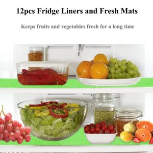 12Pack 12 * 15inches Fridge Liners and Mats Washable; Keep Promotes Air Circulation and Slows Down The Aging of Fruits or Vegetables. Refrigerator Liner Mats Keeps Produce Fresh Longer