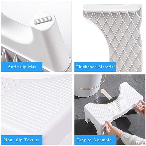 Toilet Stool Poop Stool for Adults and Children, 7" Portable Plastic Toilet Stool for Squatting Posture, Non-Slip Poop Foot Stool for Bathroom, Healthy Gift for Seniors and Kids, Easy to Wash(White)