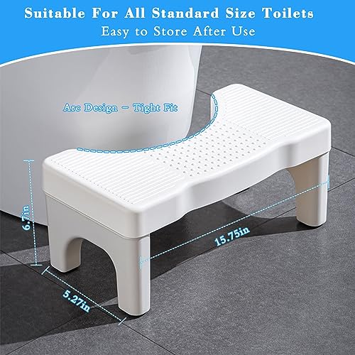 Toilet Stool Poop Stool for Adults and Children, 7" Portable Plastic Toilet Stool for Squatting Posture, Non-Slip Poop Foot Stool for Bathroom, Healthy Gift for Seniors and Kids, Easy to Wash(White)