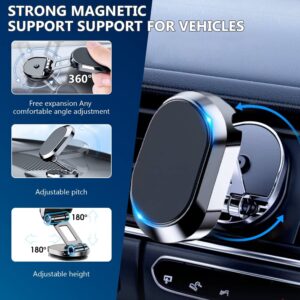 DAFUZ 2 Pack Alloy Folding Magnetic Car Phone Holder,360° Rotation Magnetic Cell Phone Holder for Car, [Super Strong Magnet] for All Smartphone (Black+Silver)