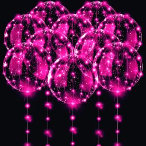 led balloons 10 packs, 20 inches light up boboballoons helium style,glow bubble balloons for christmas wedding birthday valentines day halloween party supplies decorations (pink light)