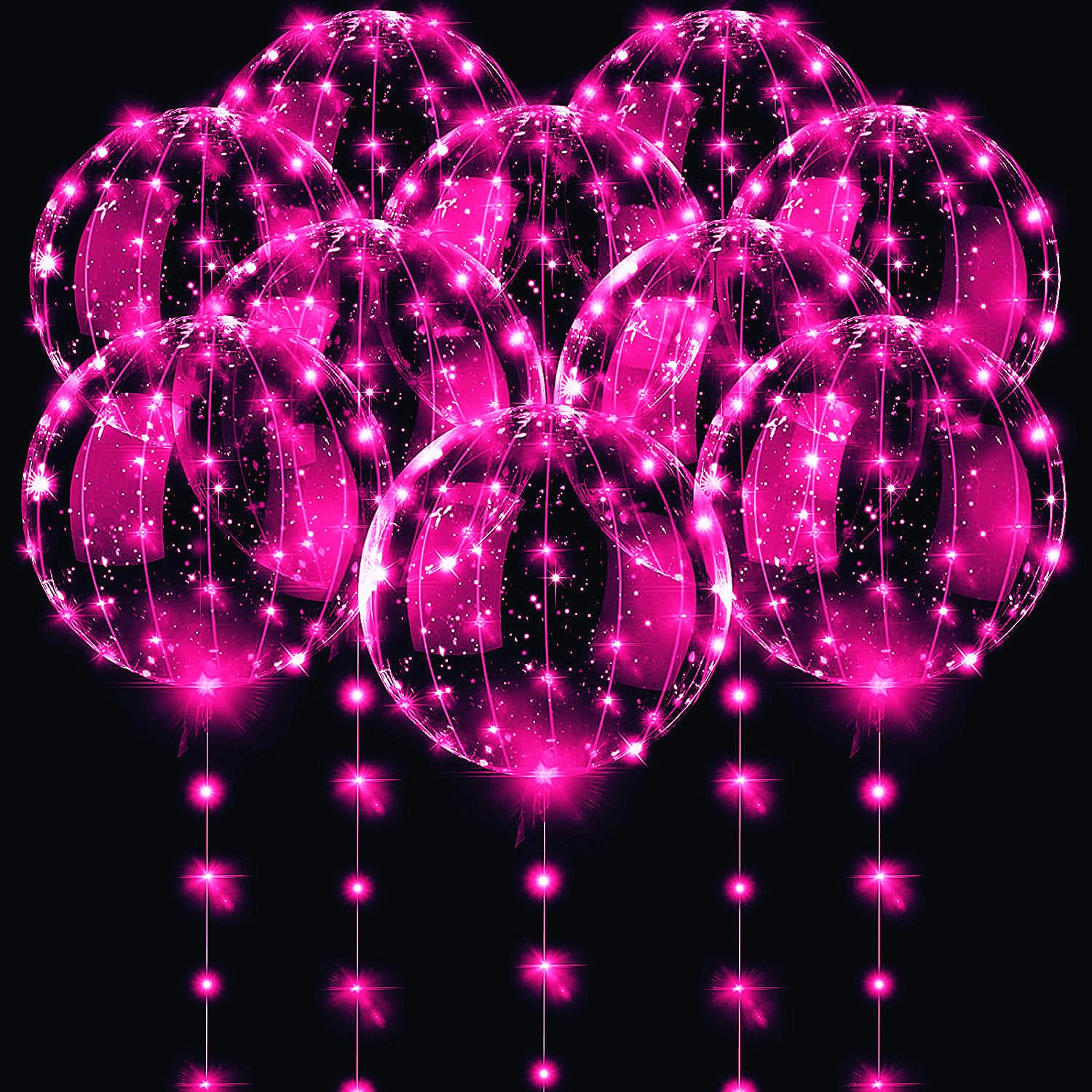 LED Balloons 10 PACKS, 20 Inches Light Up BoboBalloons Helium Style,Glow Bubble Balloons for Christmas Wedding Birthday Valentines Day Halloween Party Supplies Decorations (Pink light)