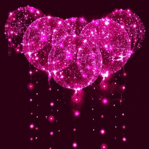 LED Balloons 10 PACKS, 20 Inches Light Up BoboBalloons Helium Style,Glow Bubble Balloons for Christmas Wedding Birthday Valentines Day Halloween Party Supplies Decorations (Pink light)