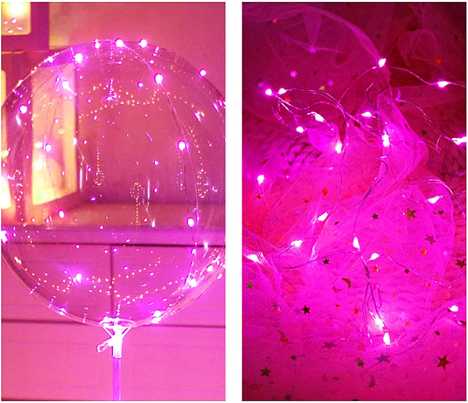 LED Balloons 10 PACKS, 20 Inches Light Up BoboBalloons Helium Style,Glow Bubble Balloons for Christmas Wedding Birthday Valentines Day Halloween Party Supplies Decorations (Pink light)