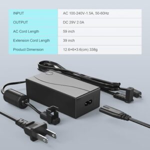 Lift Chair or Power Recliner AC/DC Switching Power Supply Transformer, 2-pin 29V 2A Adapter for Lift Chair or Power Recliner with 5Ft AC Cord and 3.3Ft Motor Cable