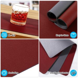 PARYEAH Faux Leather Placemats Set of 6, Two-Sided placemat with Coaster Heat Resistant Placemats for Dining Table Waterproof Wipeable Washable Table Mats (Red & Grey, Set of 6)