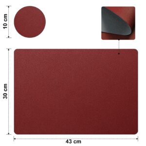 PARYEAH Faux Leather Placemats Set of 6, Two-Sided placemat with Coaster Heat Resistant Placemats for Dining Table Waterproof Wipeable Washable Table Mats (Red & Grey, Set of 6)