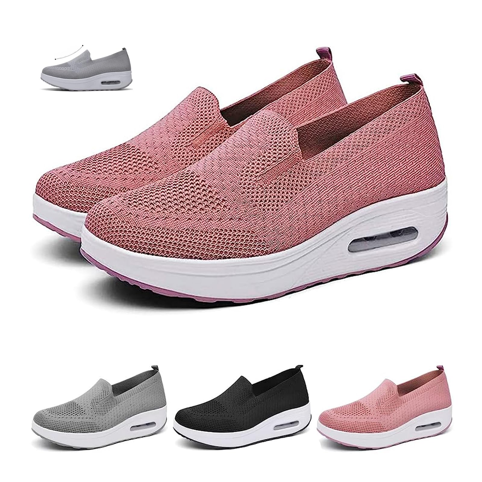 Women's Orthopedic Sneakers - 2023 New Air Cushion Slip on Walking Shoes with Arch Support, Non-Slip Orthopedic Stretch Casual Walking Shoes Sandals, Women's Breathable Mesh Platform Sneakers (Pink, adult, women, numeric_7, numeric, us_footwear_size_syste