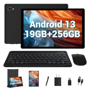 android 13 tablet with keyboard 10.4 inch tablets,19gb(8+11)ram 256gb storage tablet 1tb expandable, 8 core processor, 2000*1200 ips, 2.4g/5g wifi, 8000mah, bt 5.0, gps android tablets bundle-black