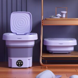 portable washing machine, 8l large capacity washer with drain basket, foldable mini washing machine, suitable for baby clothes, underwear, socks, laundry purple us plug