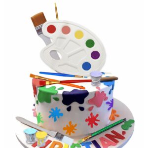 26 Pcs Art Cake Topper Paint Cake Decorations Painting Cake Toppers include Paint Pen Brush Painting Bucket Palette for Kids Birthday Baby Shower Art Themed Party Cake Decoration Supplies