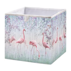 sdmka cube storage bin pink flamingos fabric storage cubes foldable storage baskets collapsible cube for shelf closet home organizers, 11 inch