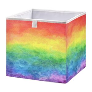 sdmka cube storage bin rainbow watercolor fabric storage cubes foldable storage baskets collapsible cube for shelf closet home organizers, 11 inch