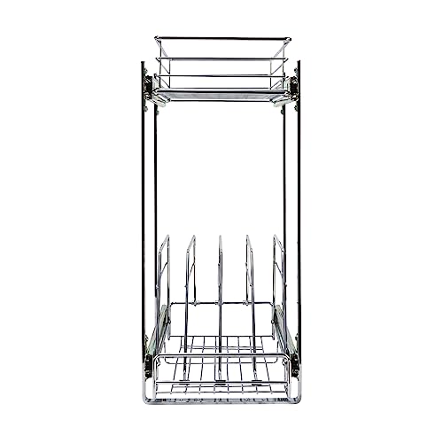 Household Essentials Glidez Multipurpose Chrome-Plated Steel Pull-Out/Slide-Out Dual-Sliding Storage Organizer for Cookware and Bakeware - 2-Tier Design - Fits Standard Size Cabinet or Shelf, Chrome