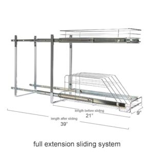 Household Essentials Glidez Multipurpose Chrome-Plated Steel Pull-Out/Slide-Out Dual-Sliding Storage Organizer for Cookware and Bakeware - 2-Tier Design - Fits Standard Size Cabinet or Shelf, Chrome