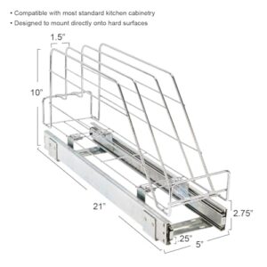 Household Essentials Glidez Multipurpose Chrome-Plated Steel Pull-Out/Slide-Out Storage Organizer for Cookware and Bakeware - Fits Standard Size Cabinet or Shelf, Chrome