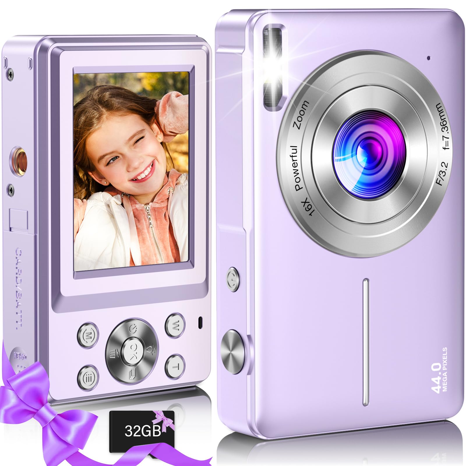 Digital Camera,Kids Camera with 32GB Card,Nsoela FHD 1080P 44MP Compact Vlogging Camera,Point and Shoot Camera 16X Digital Zoom, Portable Mini Kids Camera for Teens Students