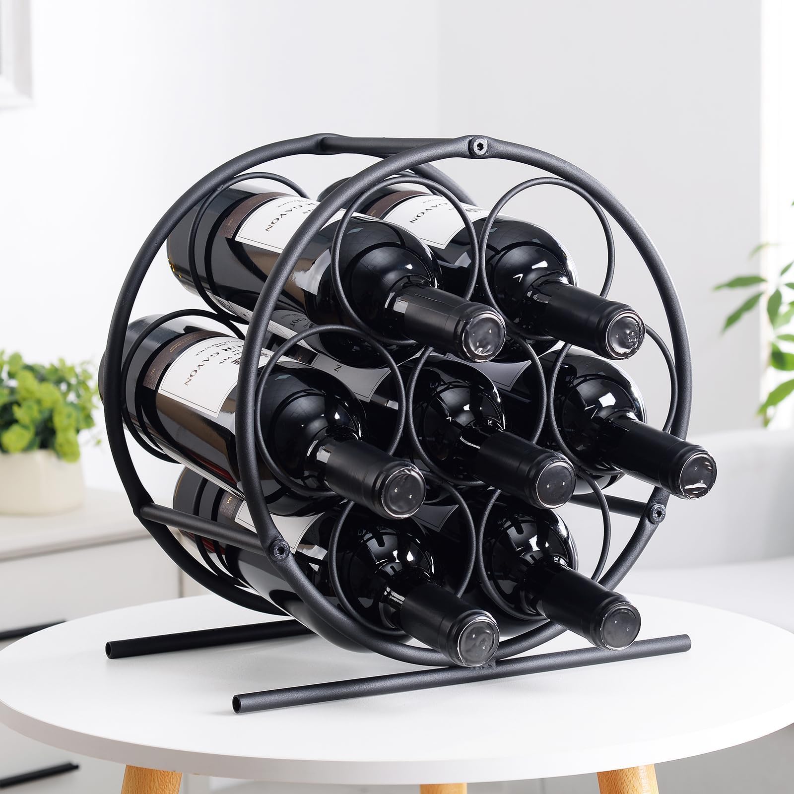 GOSSI 3- Tier Home Wine Bar Restaurant Hotel for Wine Lovers Wine Rack Standing Floor Cabinets Wine Bottle Holders Stands - Black 7 Bottle Metal Stand Christmas Decorations（23035）