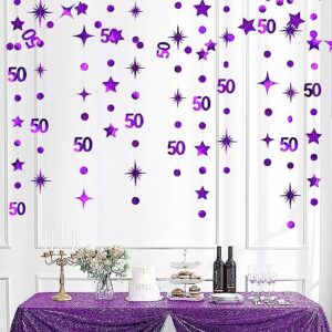 purple 50th birthday decorations number 50 circle dot twinkle star garland metallic hanging streamer bunting banner backdrop for 50 years old birthday happy 50th anniversary fiftieth party supplies