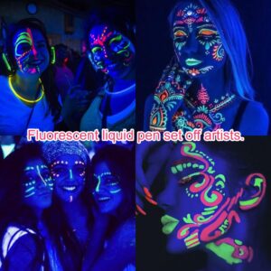 2Pcs Blue Green Neon Colorful Liquid Eyeliner Makeup Set Kit UV Glow in the Dark Bright Rainbow Colored Pigmented Graphic Liquid Eyeliner Pen Set for Body Face Paint Delineador de ojos líquido de neón