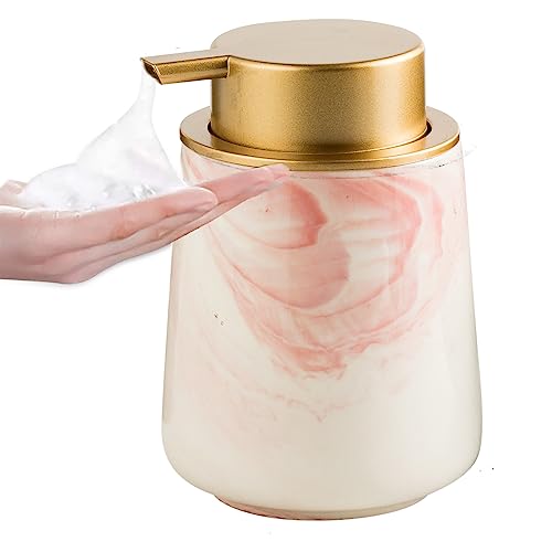 Simcat 12oz Foaming Soap Dispenser - Ceramic Soap Dispenser with Pump Soap Foam Hand Soap Dispenser Decorative Soap Dispenser for Bathroom Kitchen Home Hotel (N-Marble Matte Pink-Foaming)