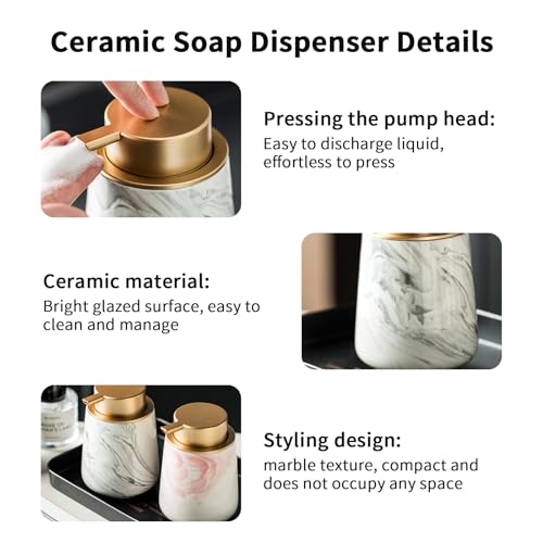 Simcat 12oz Foaming Soap Dispenser - Ceramic Soap Dispenser with Pump Soap Foam Hand Soap Dispenser Decorative Soap Dispenser for Bathroom Kitchen Home Hotel (N-Marble Matte Pink-Foaming)