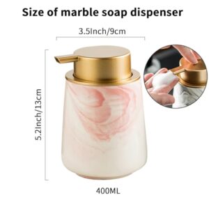 Simcat 12oz Foaming Soap Dispenser - Ceramic Soap Dispenser with Pump Soap Foam Hand Soap Dispenser Decorative Soap Dispenser for Bathroom Kitchen Home Hotel (N-Marble Matte Pink-Foaming)