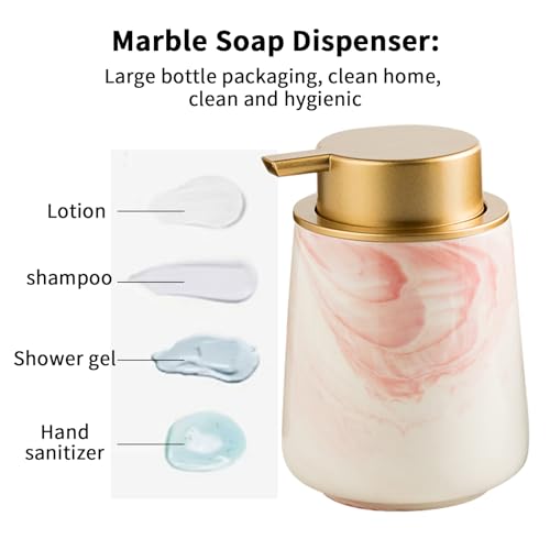 Simcat 12oz Foaming Soap Dispenser - Ceramic Soap Dispenser with Pump Soap Foam Hand Soap Dispenser Decorative Soap Dispenser for Bathroom Kitchen Home Hotel (N-Marble Matte Pink-Foaming)