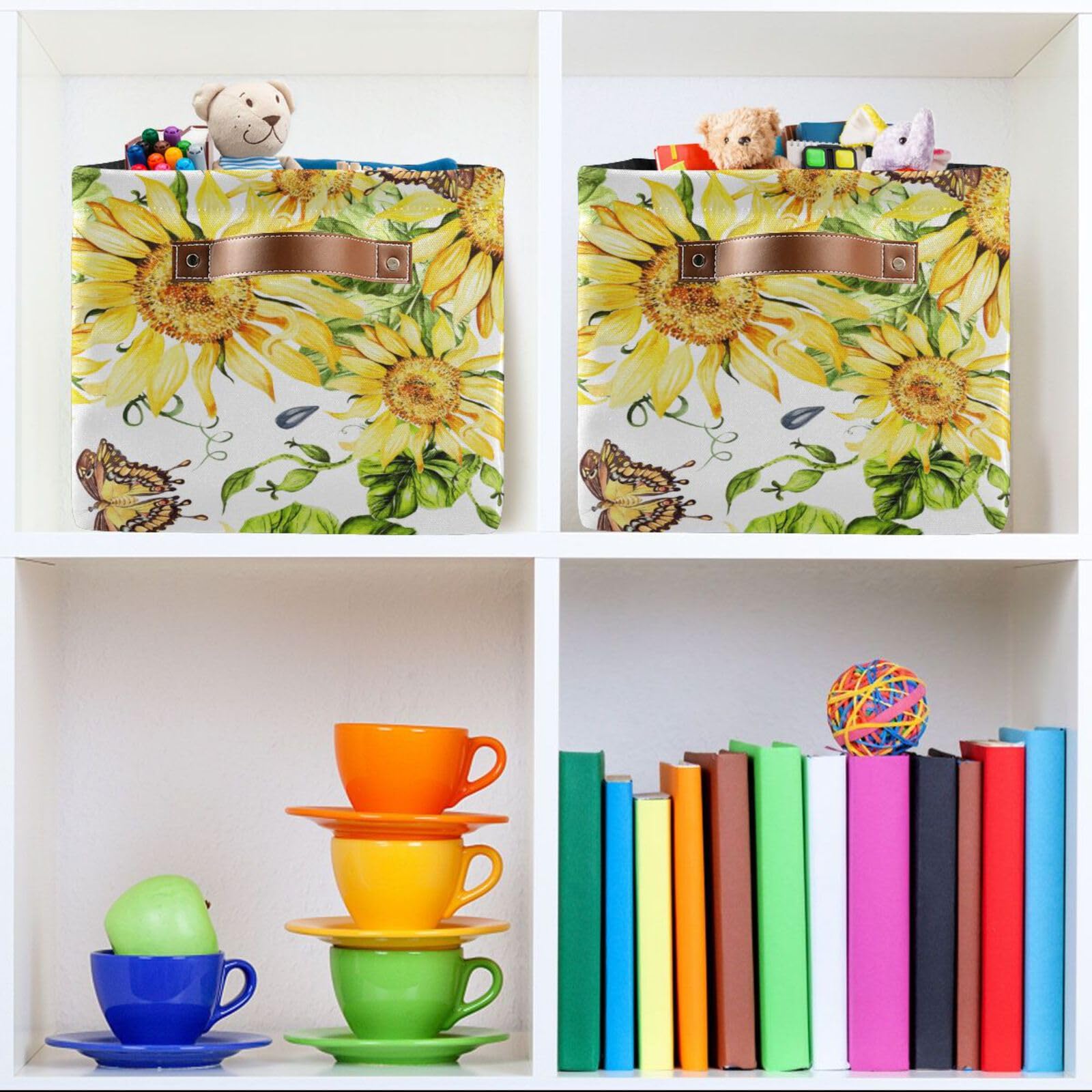 SDMKA Fabric Storage Baskets Beautiful Watercolor Sunflower Foldable Baskets Large Storage Bins for Organizing Shelves Closet Home, Decorate Your Rooms