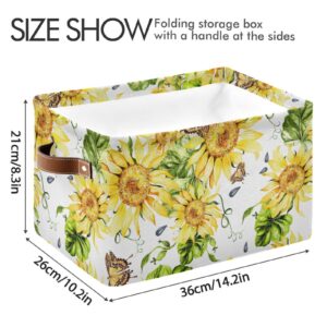 SDMKA Fabric Storage Baskets Beautiful Watercolor Sunflower Foldable Baskets Large Storage Bins for Organizing Shelves Closet Home, Decorate Your Rooms