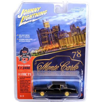 Johnny Lightning 1978 Chey Monte Carlo Black Monte Carlo 78" Special Edition GM Facts 1/64 Diecast Model Car