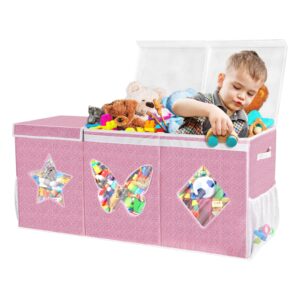 extra large toy box chest with lid for boys&girls,collapsible sturdy toy storage organizer boxes bins baskets for kids, kids toy storage organizer baskets for playroom,bedroom,home 40"x17" x 14"