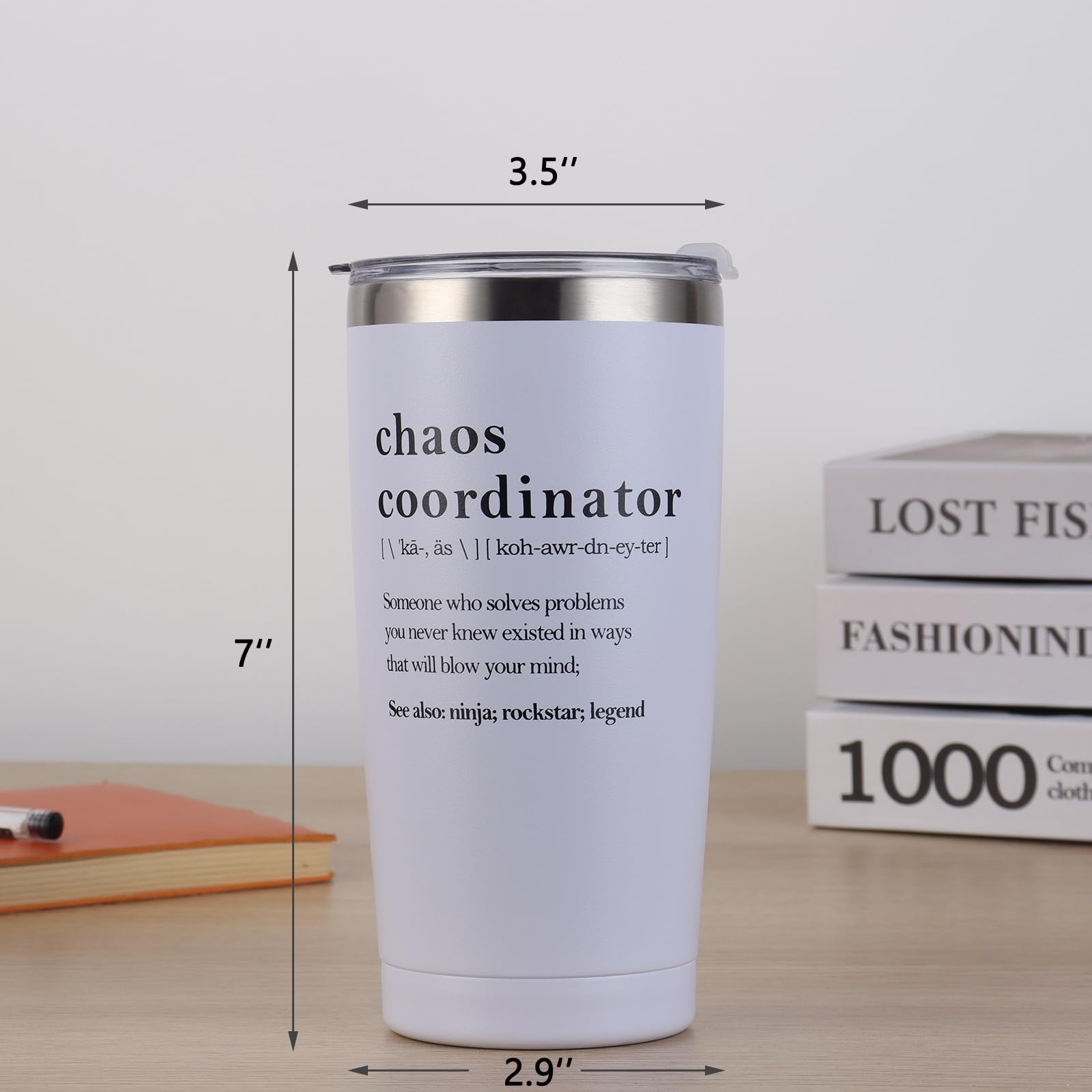 Docik Chaos Coordinator Gifts for Women, Boss Lady, Coworker, Employee, Mom, Wife, Nurse, Wedding Planner - Thank You, Teacher Appreciation, Birthday Gifts - 20oz Insulated Tumbler, White