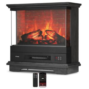 turbro firelake 27 in. wifi electric fireplace heater with sound crackling - freestanding fireplace w/mantel - 7 adjustable flame effects, overheating protection, csa certified - 1400w, black walnut