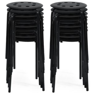 thyle 20 pcs stacking stools 17.5 inch kids chair plastic metal round stacking stool for kids adults stackable stools flexible seating classroom furniture for home office school (black)