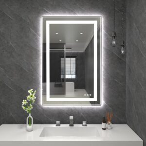 anten 36” x 24” led bathroom mirror with frontlit and backlit, anti-fog lighted mirrors for bathroom wall, 3 colors, stepless dimmable vanity mirror with lights, led vanity mirror with memory function