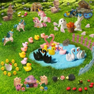 KITTYCALL 240 Pcs Miniature Fairy Garden Accessories, Fairy Garden Kit, Fairy Garden Supplies, Mini Figurines Resin Decor Unicorn Animals House Micro Landscape DIY Ornaments Terrarium Decorations