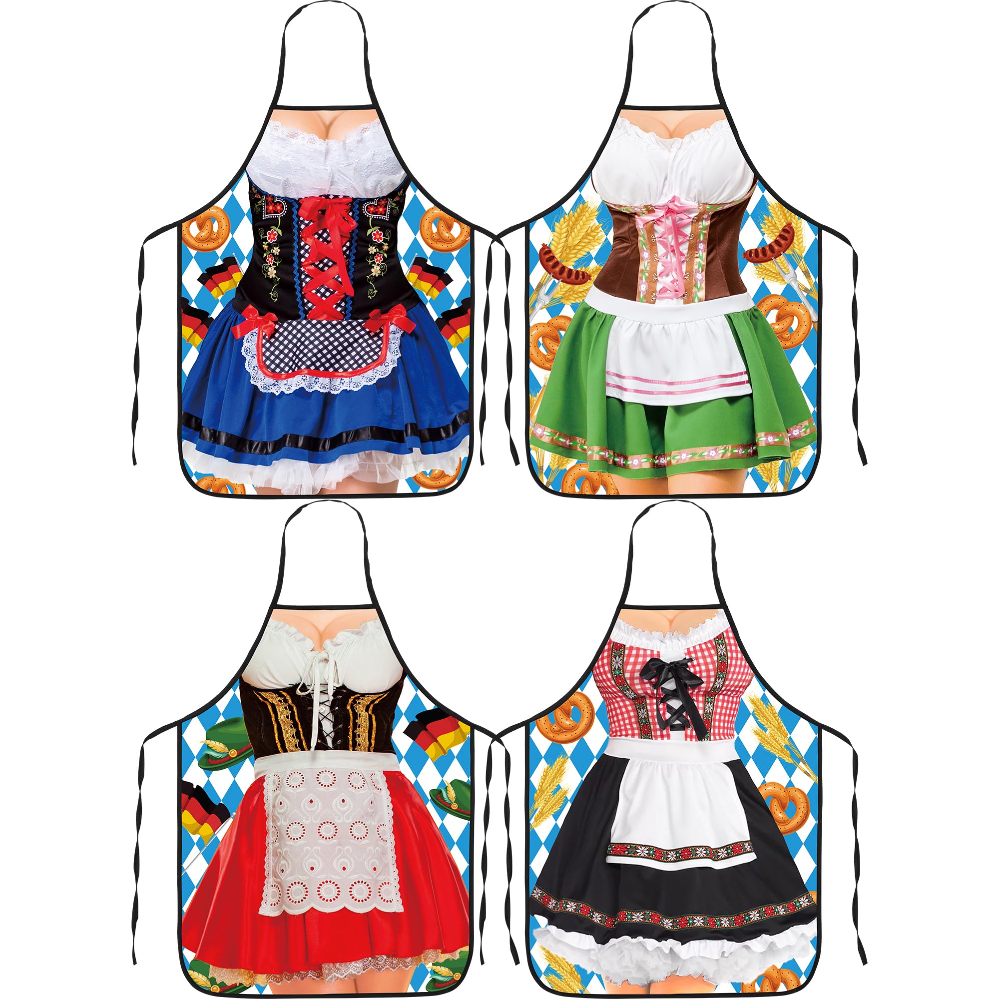 Heartome 4 PCS Oktoberfest Costumes, Oktoberfest Women Aprons, Oktoberfest Party Supplies Female German Oktoberfest Dress Novelty Women Outfit Bavarian Fraulein Oktoberfest Party Costume Apron Set