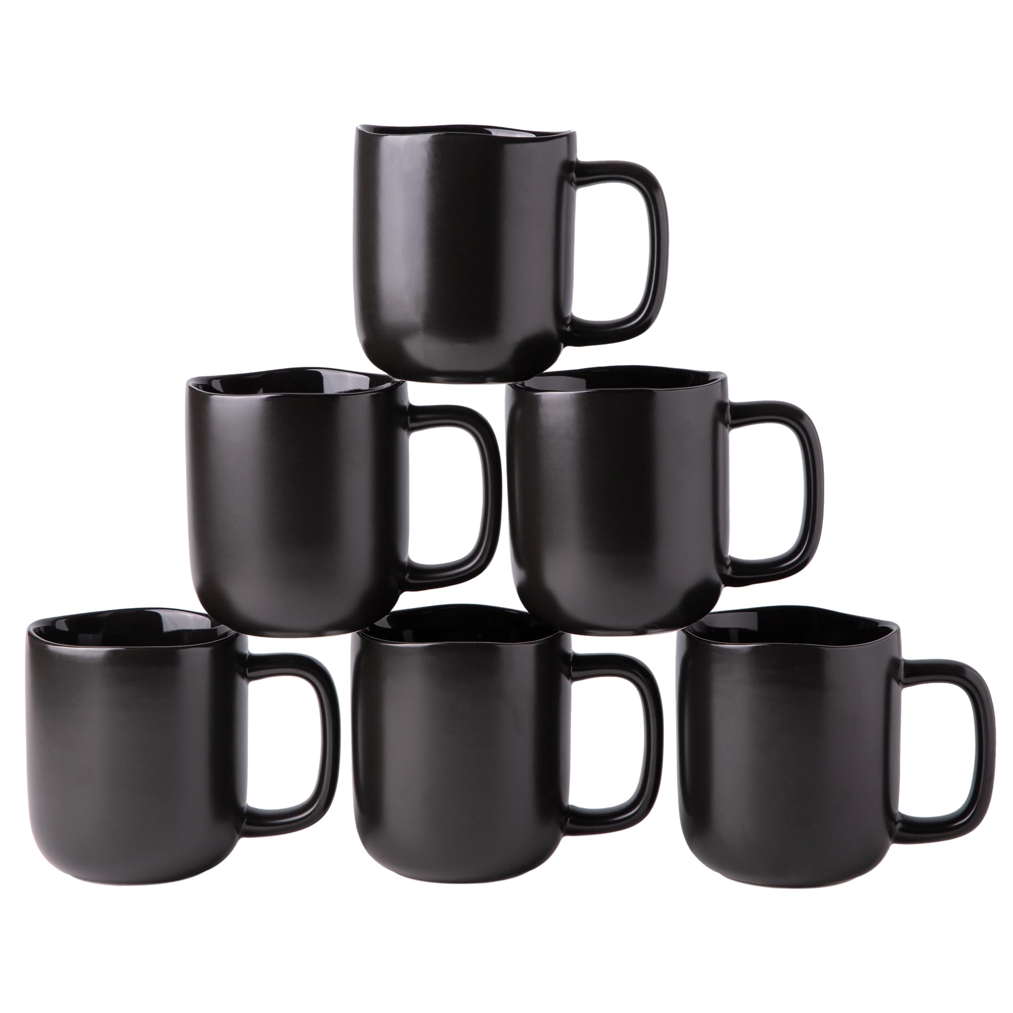 GBHOME 16oz Coffee Mugs Set of 6, Ceramic Coffee Mugs with Large Handle & Wavy Rim for Latte/Hot Cocoa, Modern Coffee Mugs for Home&Office. Dishwasher&Microwave Safe, Matte White