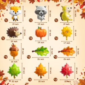 Xqumoi 30Pcs Fall Woodland Animals Foil Balloons Thanksgiving Party Decorations Supplies Forest Creatures Pumpkin Maple Leaves Mylar Helium Balloons for Baby Shower Birthday Autumn Harvest Decor