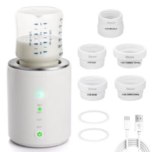 cndream bottle warmer, portable bottle warmer with 5 adapters, rechargeable baby bottle warmer with precise temperature control, fast heating travel bottle warmer for breastmilk & babys brew