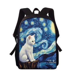 dmoyala art painting cat 15 inch laptop backpack for women girls japanese style utility unique schoolbag with zipper hiking backpack for school back to school supplies multi-function gym backpack