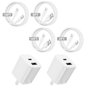 10ft/6ft foldable dual port fast charger, 2pack pd 20w usb c wall charger block with 4pack [apple mfi certified] lightning cable fast charging for iphone 14 13 12 11 pro max mini/ipad/airpods
