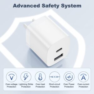 10FT/6FT Foldable Dual Port Fast Charger, 2Pack PD 20W USB C Wall Charger Block with 4Pack [Apple MFi Certified] Lightning Cable Fast Charging for iPhone 14 13 12 11 Pro Max Mini/iPad/AirPods